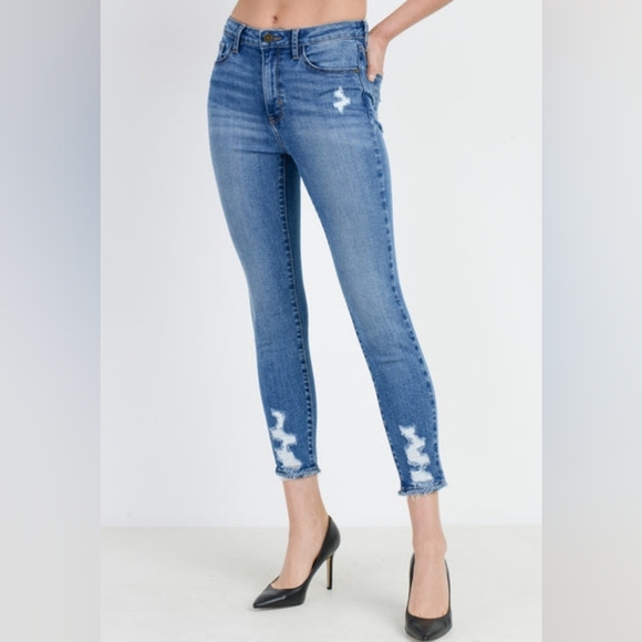 Just Black Denim Medium Blue High Rise Destruction Skinny Jeans Size 28 - Picture 2 of 10